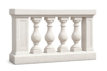 White stone balustrade with balusters isolated on transparent background, perfect for architectural visualization