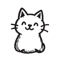 Cat Doodle Black and White Illustration Vector Image Cute Kitten Sketch Line Art Drawing Silhouette