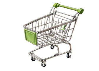 Green Shopping Cart with Transparent Background PNG