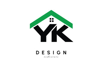 YK Letter Logo – Green Roof House Monogram for Real Estate & Home Branding