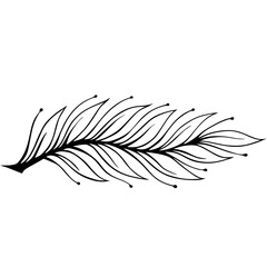 Obraz premium Elegant hand-drawn sketch of a single black feather isolated on a white background, a symbol of lightness, nature, and bohemian style
