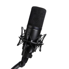 Professional Black Studio Condenser Microphone with Boom Arm for Sound Recording and Podcasting