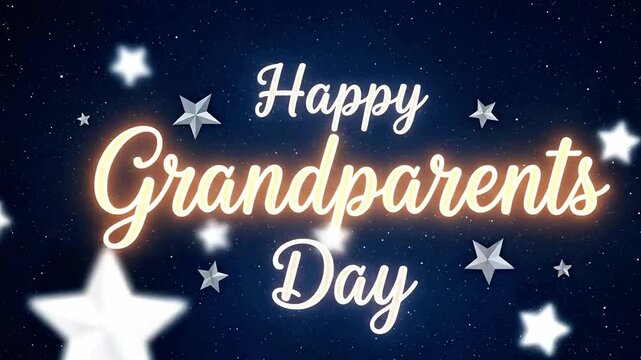 Celebrate Grandparents Day with a magical glowing message amidst a starry night sky.