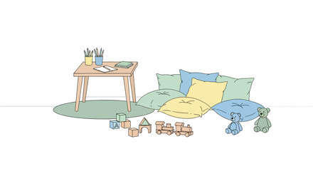 Fototapeta premium Illustration of a Cozy and Inviting Playroom with Educational Toys