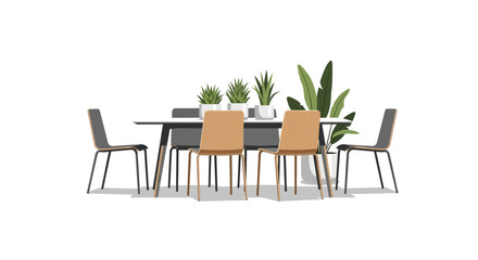 Minimalist dining arrangement with plants as centerpiece for modern homes