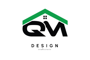 QM Letter Logo – Green Roof House Monogram for Real Estate & Home Branding