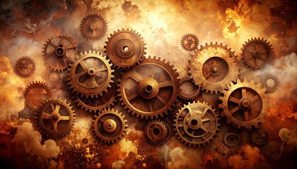 An image of gears in the sky background movement creative design illustration style composition depth backgrounds gesture elements emotion motion layers frame scene cartoonish figure