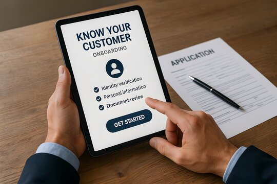 Person using a tablet to complete the Know Your Customer onboarding process