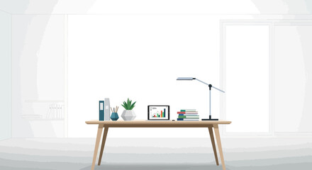 Modern minimalist workspace setup with digital tablet and creative elements