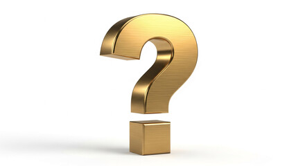 Golden question mark and exclamation point, 3D rendered, isolated on white background, symbolizing inquiry, information, and uncertainty