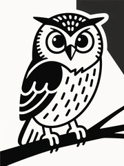 Bird Cute Owl In Branch Illustrator Artwork Design Template Poster