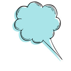 Light blue speech bubble with black outline and shadow, hand-drawn style.
