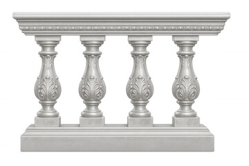 Stone balustrade featuring detailed carvings and a transparent background, ideal for architectural visualization or design projects