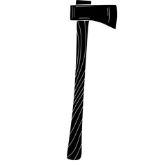 A black silhouette vector illustration of a classic felling axe with a long wooden handle, isolated on a white background.