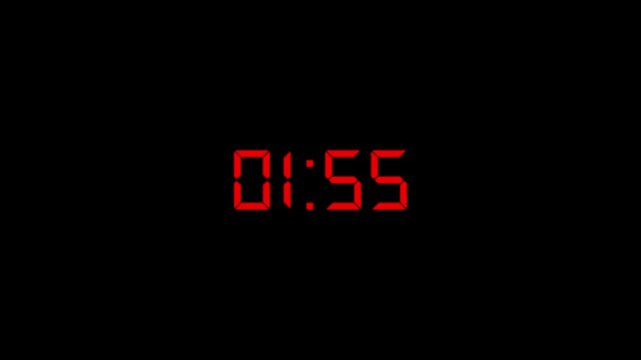 Digital Countdown timer two minute animation from 120 to 0 seconds on transparent background. 2 minutes countdown timer animation. 4k video