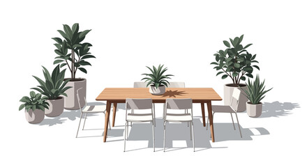 Tranquil indoor garden featuring a wooden table and modern chairs