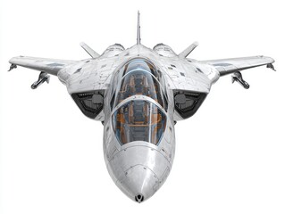 Detailed front view of a futuristic, meticulously rendered fighter jet, showcasing intricate details and a sophisticated design.