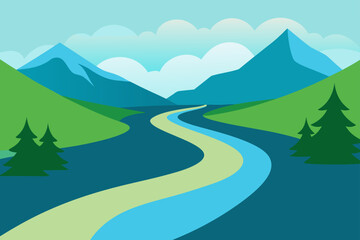 a serene and peaceful river winding through a lush