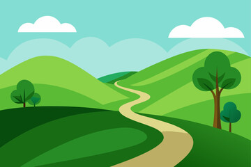 Obraz premium rolling hills of green with scattered trees and a 