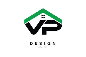 VP Letter Logo – Green Roof House Monogram for Real Estate & Home Branding