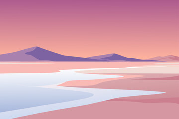 vast salt flats at sunrise  with soft colors refle