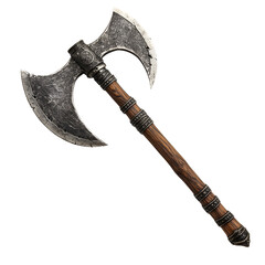 Powerful Double-Bladed Battle Axe with Wooden Handle