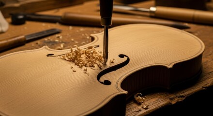 Violin Making Process - Craftsman Carving Wood with Chisel Tool