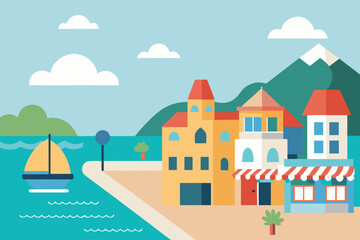 Fototapeta premium coastal town with a charming promenade ice cream 