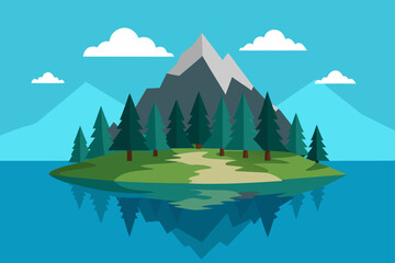 alpine lake with a small island in the middle  cov