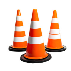 Professional Safety Cones Set for Construction Sites Isolated on White Background
