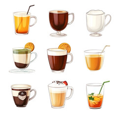Elegant Display of Warm Beverages on White Background