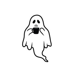 Ghost drinking hot coffee vector