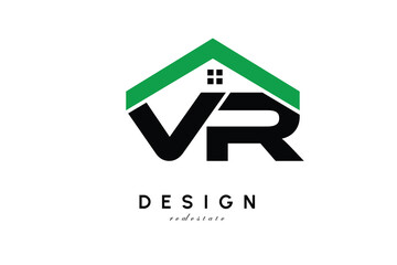 VR Letter Logo &ndash; Green Roof House Monogram for Real Estate & Home Branding