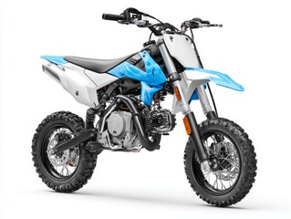 Obraz premium A vibrant, child-sized motocross bike, showcasing a dynamic combination of white and bright blue.