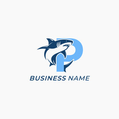 Obraz premium design logo creative letter P and shark