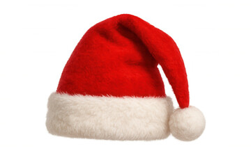Red and white santa claus hat isolated on transparent background, perfect for christmas projects and festive designs