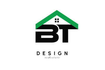 BT Letter Logo – Green Roof House Monogram for Real Estate & Home Branding