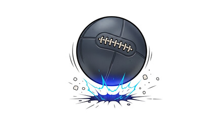 Cartoon style black ball bursting through the ground with a transparent background