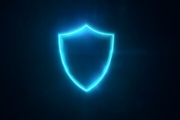 Fototapeta premium A glowing blue shield icon, floating in the dark, symbolizes protection and security against digital threats, in the style of Venom. 
