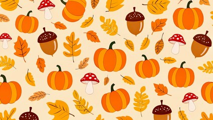 Cute fox autumn pattern seamless background for seasonal creative design