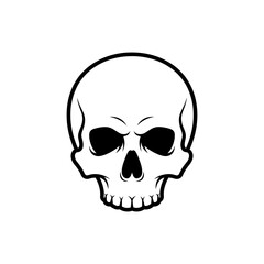 Isolated vector illustration of a human skull with crossbones, a spooky symbol of death and danger on a black background