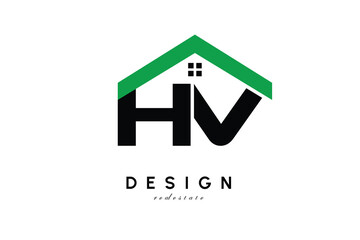 HV Letter Logo – Green Roof House Monogram for Real Estate & Home Branding