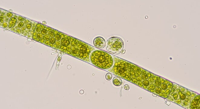 Close Up of Anabaena Heterocyst in a Light Micrograph Highlighting Symbiotic Relationships

