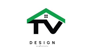 TV Letter Logo – Green Roof House Monogram for Real Estate & Home Branding