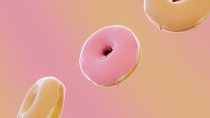 National Donut Day horizontal 3D glazed pink peach orange rotating sweet chain gradient ombre texture render picture celebration event festival advertisement marketing groovy stripes wallpaper sale