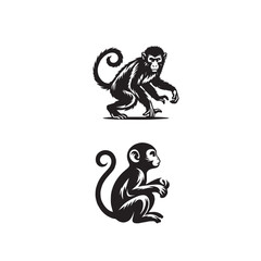 Obraz premium Monkey Silhouette Vector IllustrationBlack and White Monkey Animal OutlineWild Monkey set Silhouette Clipart Design