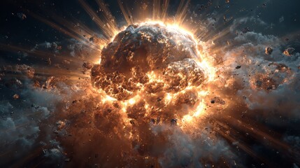 Ai generated image of a massive nuclear explosion with a fiery mushroom cloud erupting into the night sky, a symbol of destruction and apocalyptic event