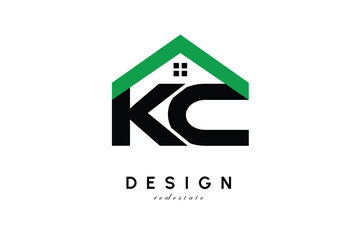 KC Letter Logo – Green Roof House Monogram for Real Estate & Home Branding