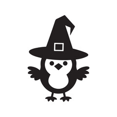 Fototapeta premium Cute Cartoon Chick Wearing a Witch Hat as a Halloween Costume Silhouette