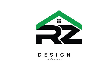 RZ Letter Logo – Green Roof House Monogram for Real Estate & Home Branding